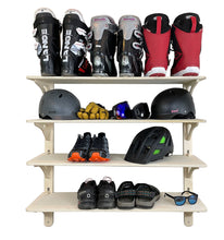 wall mounted storage shelf for ski and snowboard equipment
