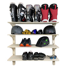 Load image into Gallery viewer, wall mounted storage shelf for ski and snowboard equipment