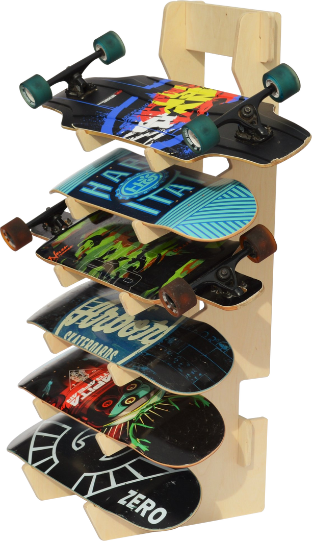 freestanding storage and display rack for skateboards and longboards